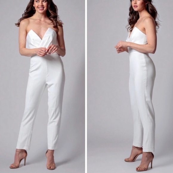 Jay Godfrey Diamond White Ivory Pleated Strapless Evening - Picture 1 of 5